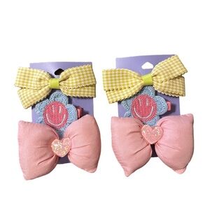 Pink and Yellow Kids Hair clip  Bow Set